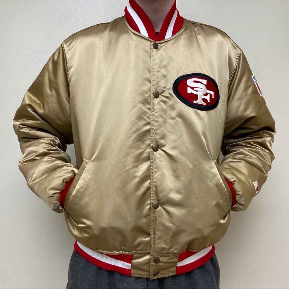 Vintage 1980s San Francisco 49ers Gold Satin Bomber Jacket Men’s Large